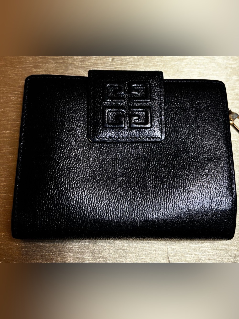 Givenchy Black Leather Fold Wallet with Embossed Logo Tab